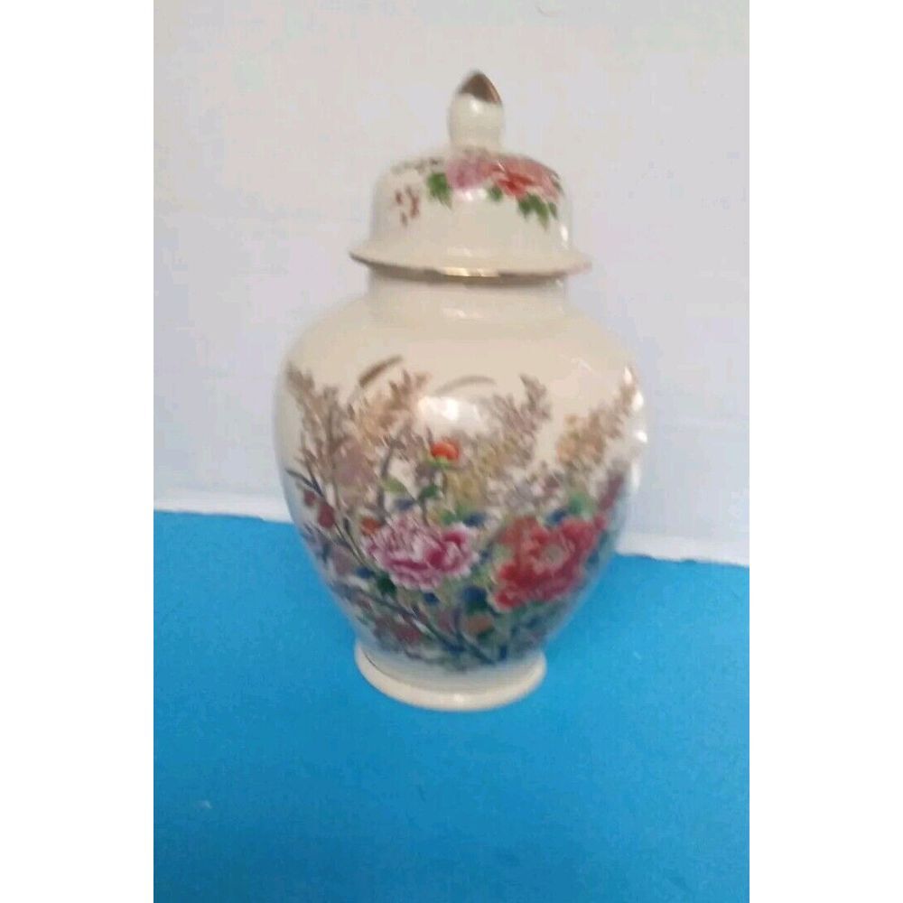 Floral Ginger Jar Vase with Lid Decorative Accent Piece Home Decor
